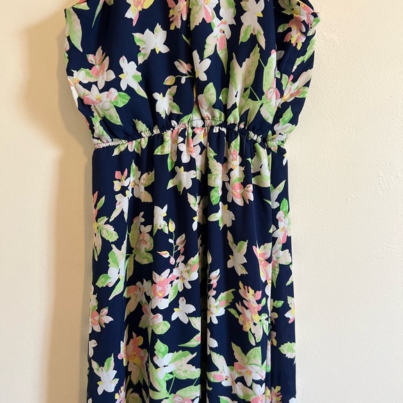 Womens Maxi Dress Floral Blue Blouson Chiffon Flowy Whimsical Spring Flounce - Picture 10 of 16